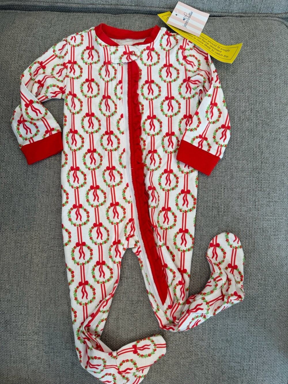 James & Lottie Holiday Baby Girls Footie Zip Up Pima Cotton Sz 9 Months NWT